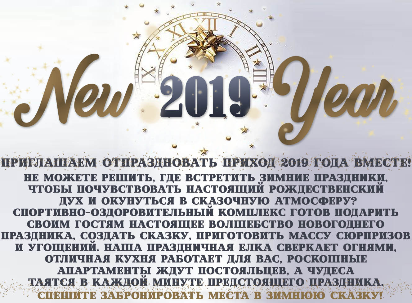 Приглашаем отпраздновать Новый Год 2019 вместе! Мы готовы подарить своим гостям настоящее волшебство новогоднего праздника